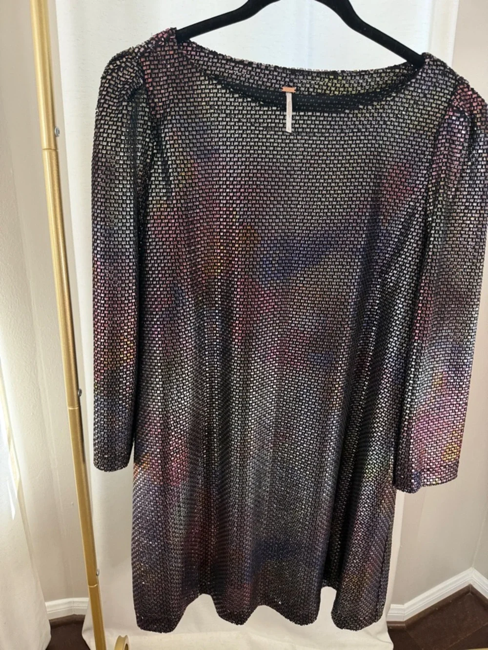 Free People Iridescent Sequin Long Sleeve Shift Dress